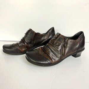 Reiker Louise 80 Leather Ruching Antique Heeled Oxford‎ Shoe Brown Teak Sz 39